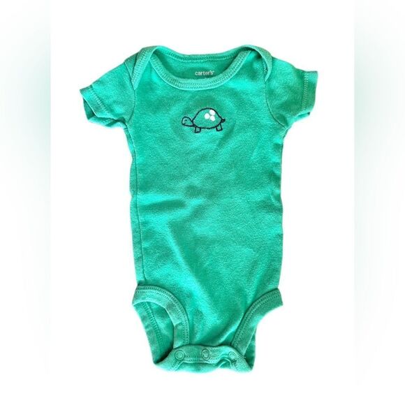 Carter’s Newborn Turtle One Piece, Cute Green Short Sleeve Baby Onesie Size NB - Picture 1 of 5